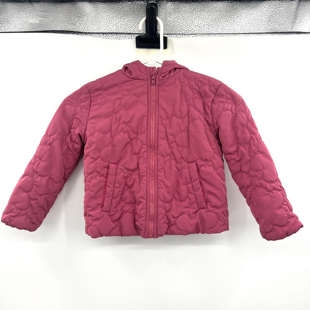 Tucker + Tate Girls 4 Pink Heart Quilted Hooded Puffer Jacket Coat Full Zip